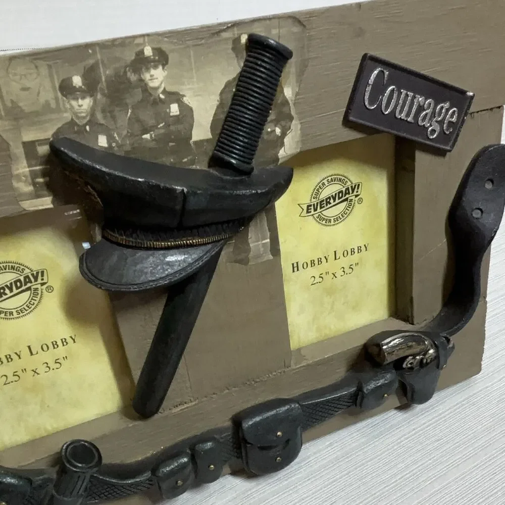 Hobby Lobby Police Courage Photo Frame Wood 2.5x3.5 3D Free Standing